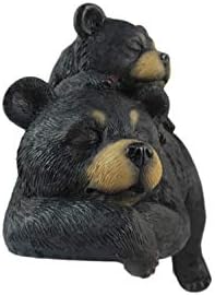DWK מדף דוב שחור יושב צלמית | קישוטי אביזרי בקתת דוב למדפים | פסלוני דוב חמודים | קישוטים למשתלה